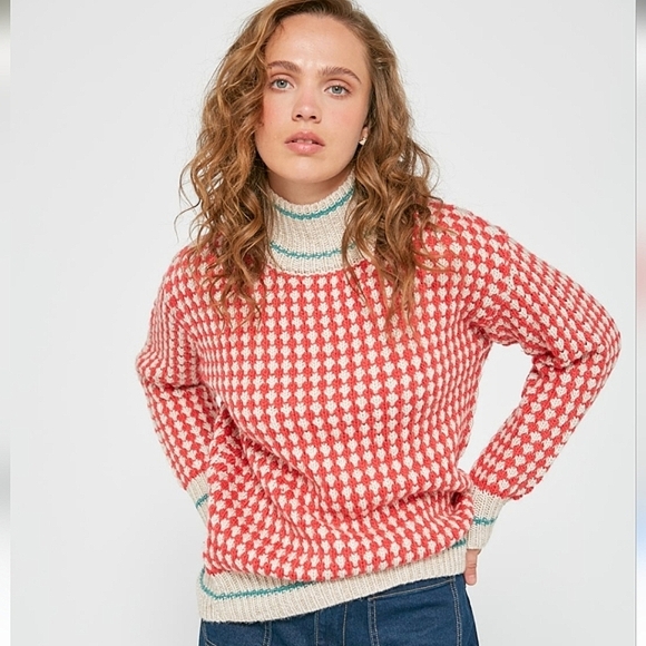 MDM Astro Diamond Weave Chunky Turtleneck Pullover Sweater Acrylic & Wool MD - Picture 1 of 15